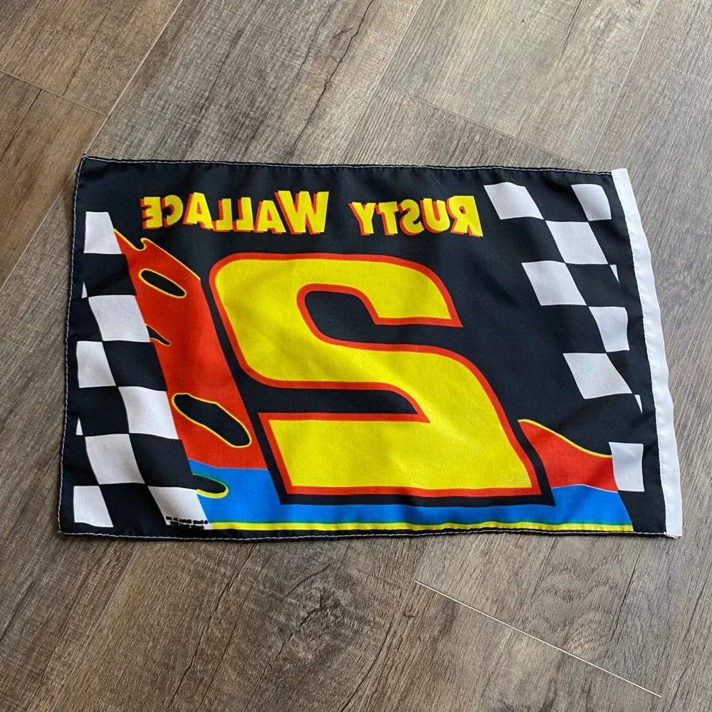 Vintage Rusty Wallace 2 NASCAR Racing Flag Miller Genuine Draft Checkered 17x11